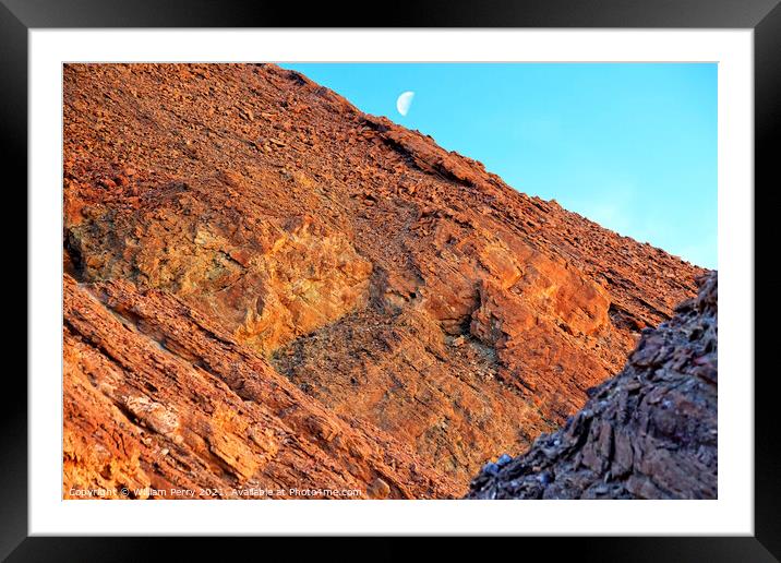 Golden Canyon Wall Moon Death Valley National Park California Framed Mounted Print by William Perry