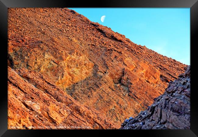 Golden Canyon Wall Moon Death Valley National Park California Framed Print by William Perry