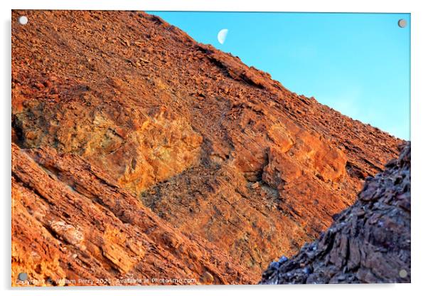 Golden Canyon Wall Moon Death Valley National Park California Acrylic by William Perry