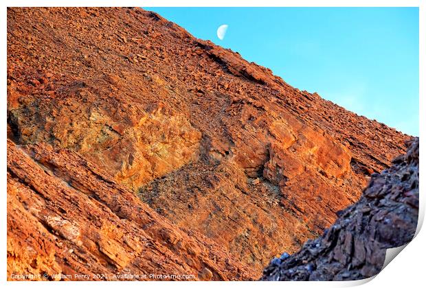Golden Canyon Wall Moon Death Valley National Park California Print by William Perry