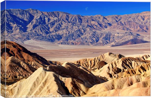 Moon Over Zabriskie Point Death Valley National Park California Canvas Print by William Perry