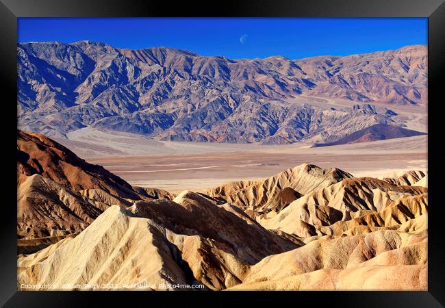Moon Over Zabriskie Point Death Valley National Park California Framed Print by William Perry