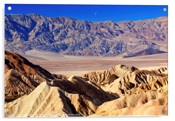 Moon Over Zabriskie Point Death Valley National Park California Acrylic by William Perry