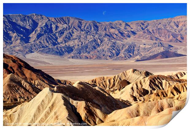 Moon Over Zabriskie Point Death Valley National Park California Print by William Perry