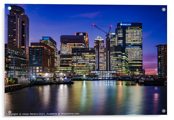 Canary Wharf Skyline at Blue Hour Acrylic by Hiran Perera