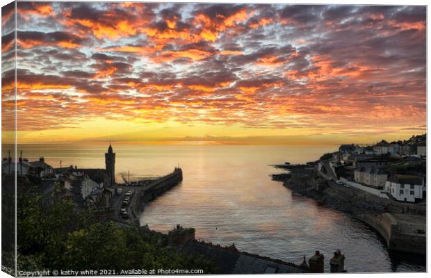 Porthleven Harbour Cornwall sunset Canvas Print by kathy white