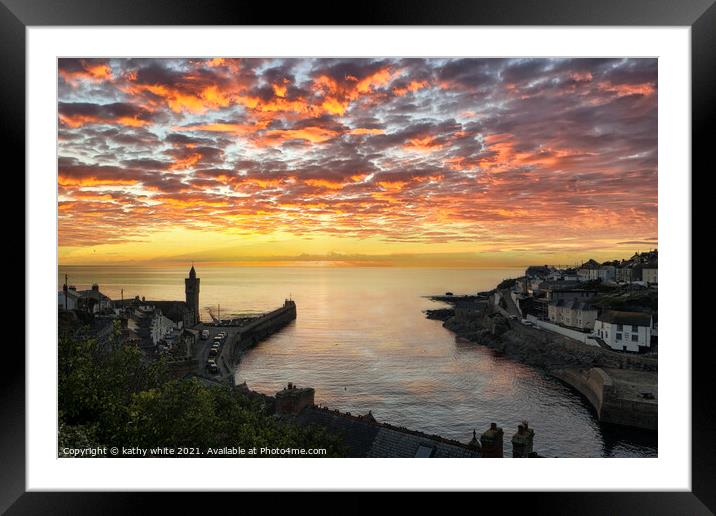 Porthleven Harbour Cornwall sunset Framed Mounted Print by kathy white