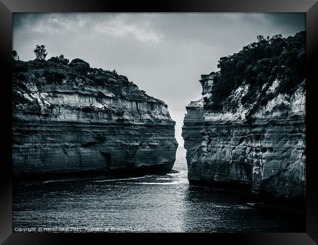 Limestone cliffs with public viewing point at Loch Ard George, Great Ocean Road, Victoria, Australia Framed Print by Mehul Patel