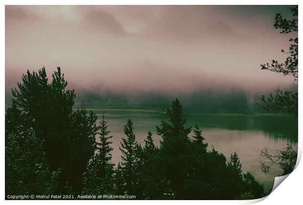 Misty morning in the Rocky Mountains - Alberta, Canada Print by Mehul Patel