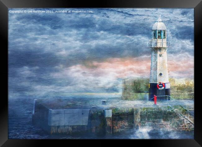 "Misty Morning at Mevagissey Lighthouse" Framed Print by Lee Kershaw