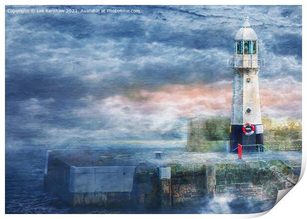 "Misty Morning at Mevagissey Lighthouse" Print by Lee Kershaw