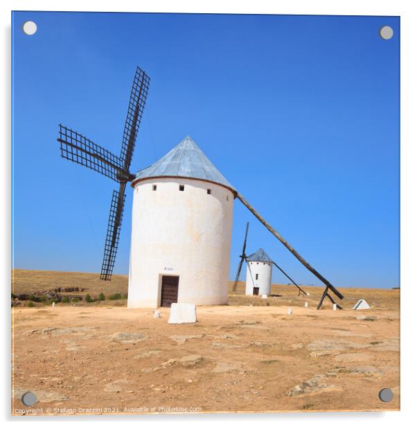 Two windmills. Campo de Criptana, La Mancha, Spain Acrylic by Stefano Orazzini