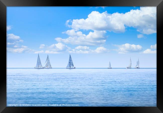 Sailing boat yacht regatta race on the sea Framed Print by Stefano Orazzini