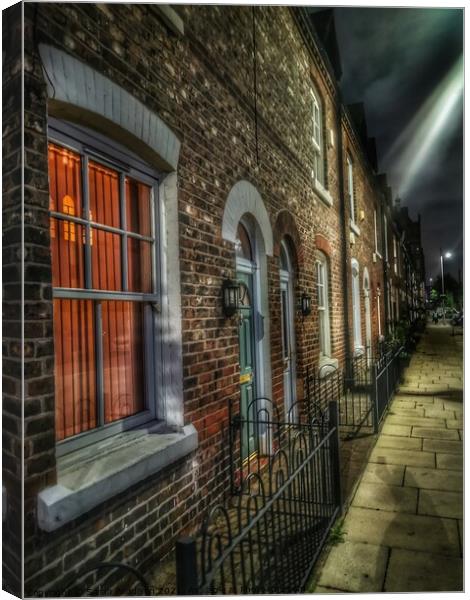 Terraced Street Manchester at night Canvas Print by Sarah Paddison