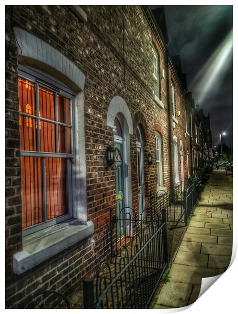 Terraced Street Manchester at night Print by Sarah Paddison