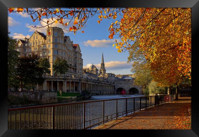 Golden Autumn in Bath by the river Framed Print by Duncan Savidge