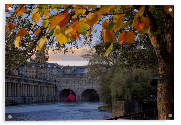 Pulteney Bridge and weir Autumn with sinking houses Acrylic by Duncan Savidge