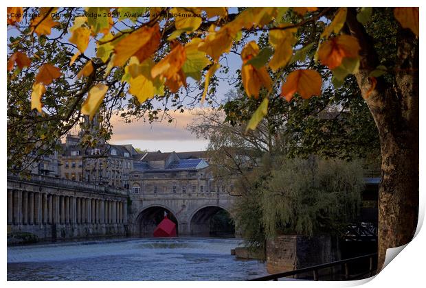 Pulteney Bridge and weir Autumn with sinking houses Print by Duncan Savidge