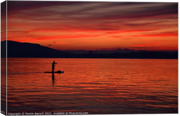 Sunset paddleboarding at Lake Zug Canvas Print by Martin Baroch