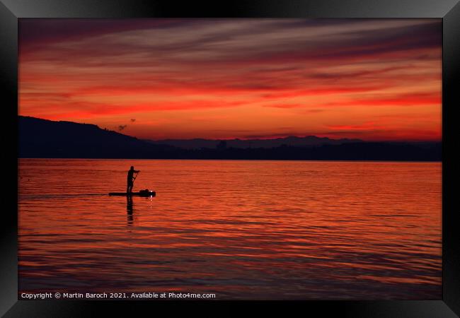 Sunset paddleboarding at Lake Zug Framed Print by Martin Baroch