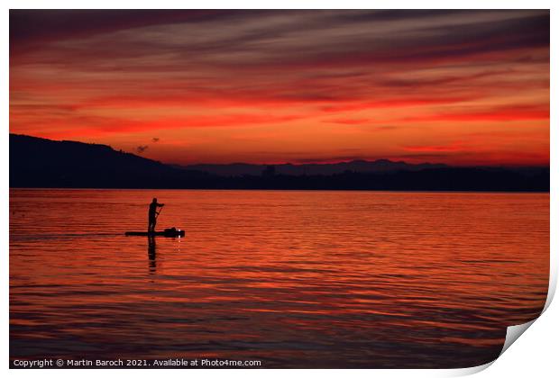 Sunset paddleboarding at Lake Zug Print by Martin Baroch