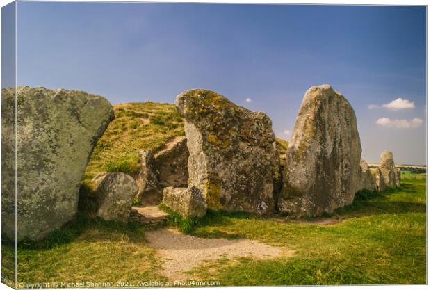 Standing stones in front of the West Kennet Long B Canvas Print by Michael Shannon