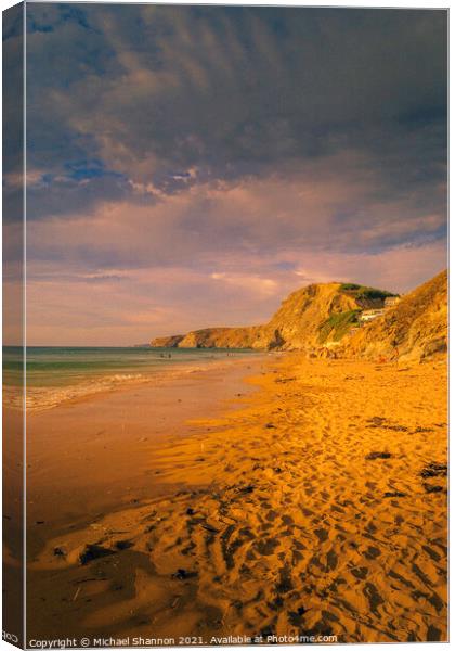 Watergate Bay near Newquay in Cornwall in Golden H Canvas Print by Michael Shannon