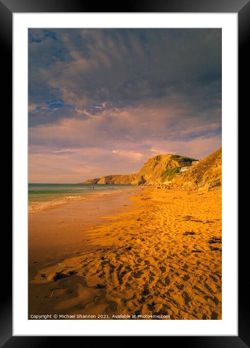 Watergate Bay near Newquay in Cornwall in Golden H Framed Mounted Print by Michael Shannon