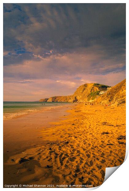Watergate Bay near Newquay in Cornwall in Golden H Print by Michael Shannon