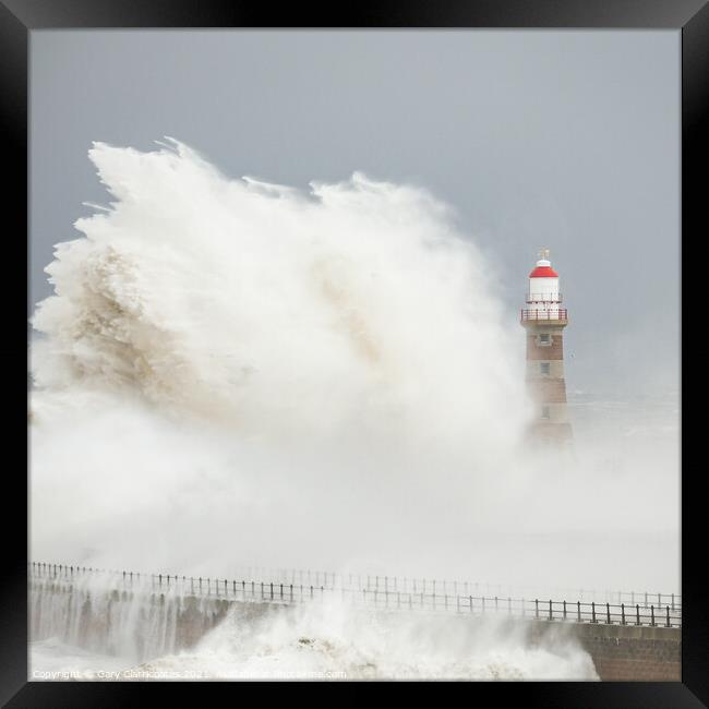 Storm at Roker Lighthouse Framed Print by Gary Clarricoates