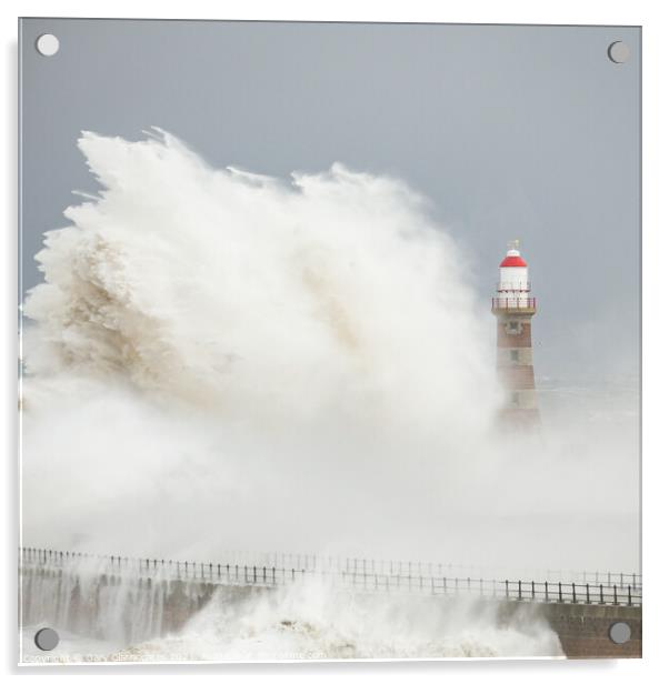 Storm at Roker Lighthouse Acrylic by Gary Clarricoates