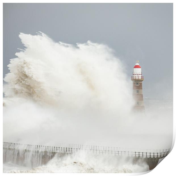 Storm at Roker Lighthouse Print by Gary Clarricoates