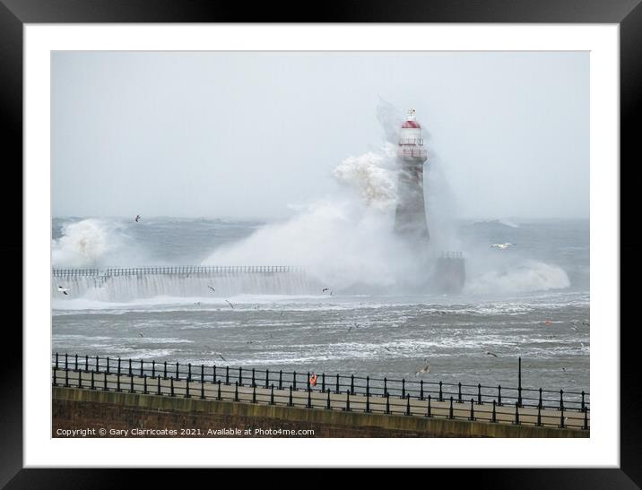Roker Lighthouse Engulfed Framed Mounted Print by Gary Clarricoates