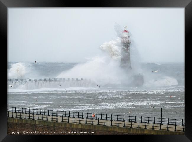 Roker Lighthouse Engulfed Framed Print by Gary Clarricoates