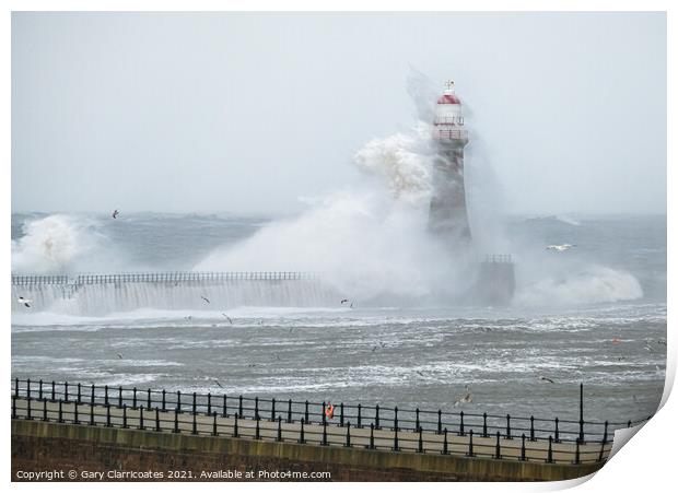 Roker Lighthouse Engulfed Print by Gary Clarricoates