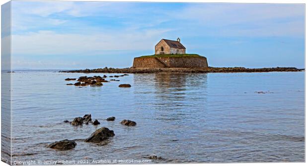 St Cwyfan Church, the church in the sea Canvas Print by Jenny Hibbert