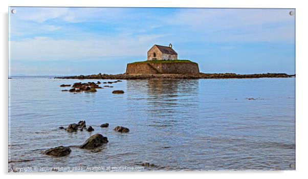 St Cwyfan Church, the church in the sea Acrylic by Jenny Hibbert