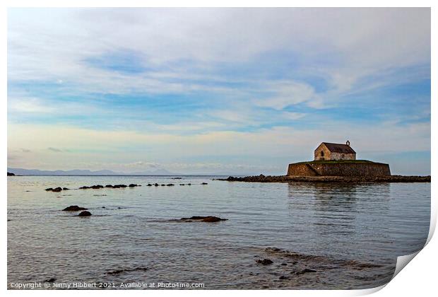 St Cwyfan church known as the church in the sea Print by Jenny Hibbert