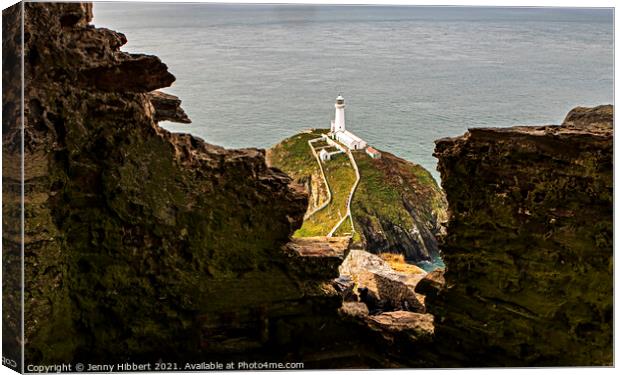 South Stack Lighthouse from Lookout Tower, Anglesey North Wales Canvas Print by Jenny Hibbert