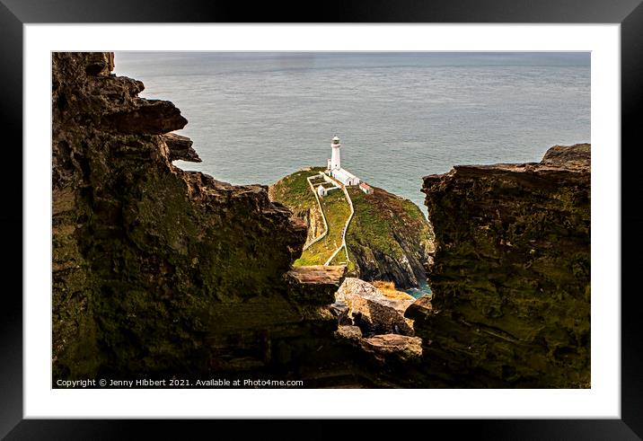 South Stack Lighthouse from Lookout Tower, Anglesey North Wales Framed Mounted Print by Jenny Hibbert