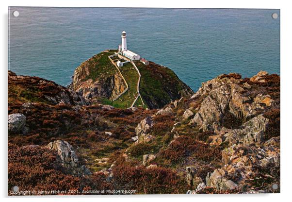 South Stack Lighthouse Anglesey North Wales Acrylic by Jenny Hibbert