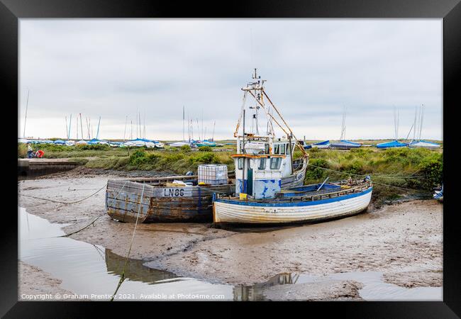 Brancaster Staithe Fishing Boats at Low Tide Framed Print by Graham Prentice