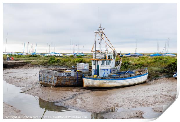 Brancaster Staithe Fishing Boats at Low Tide Print by Graham Prentice