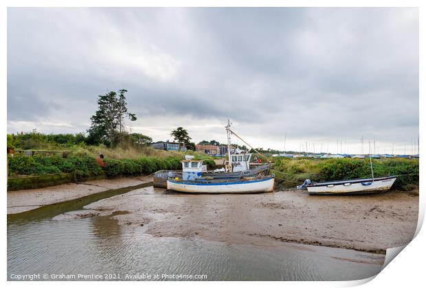 Brancaster Staithe Fishing Boats at Low Tide Print by Graham Prentice
