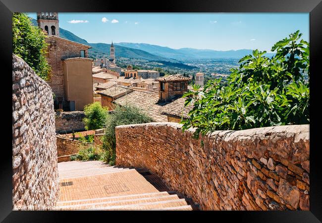 Assisi old town street in Italy Framed Print by Sanga Park
