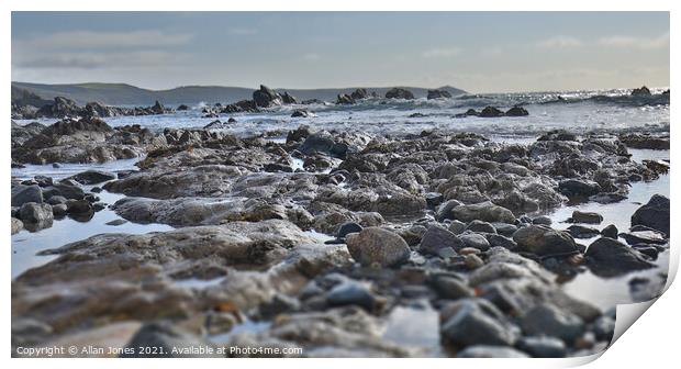 Rocky shore Print by Allan Jones