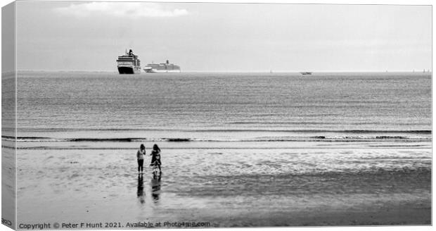 Ships The Sea And A Beach  Canvas Print by Peter F Hunt