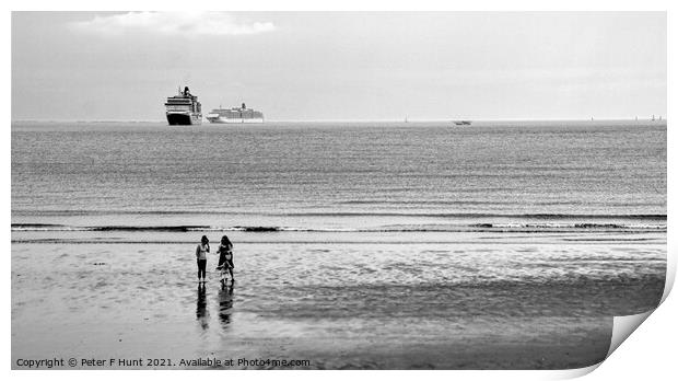 Ships The Sea And A Beach  Print by Peter F Hunt