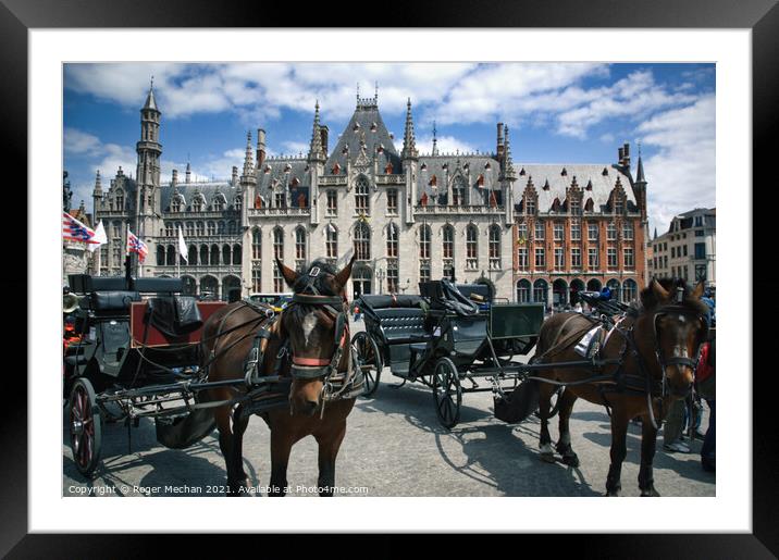 Bruges' Baroque City Hall and Horse-Drawn Charm Framed Mounted Print by Roger Mechan