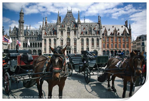 Bruges' Baroque City Hall and Horse-Drawn Charm Print by Roger Mechan